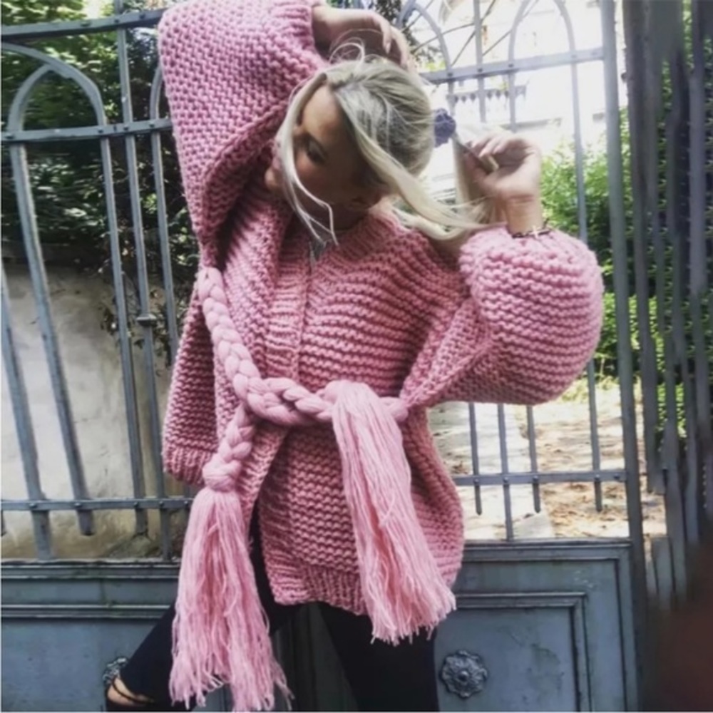 Chunky fun oversize belted‎ cardigan pink OS